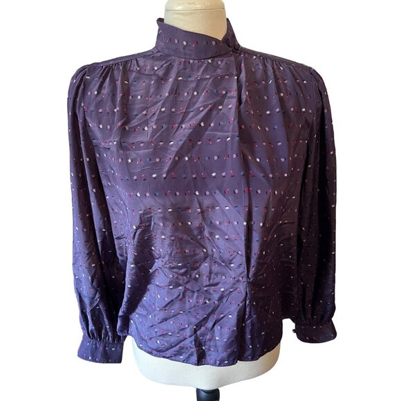 Prophecy Vintage Floral Silky Purple Librarian Blouse Sz Large Appx (Unsized) Ma - Picture 13 of 13